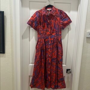 Alexis for Target BNWT Red and Blue Ruffled Puff Sleeve Midi Dress